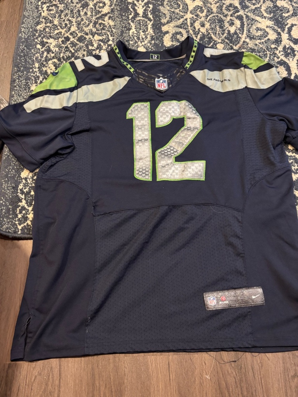 NFL Seattle Seahawks Navy and Neon Green #12 Jersey